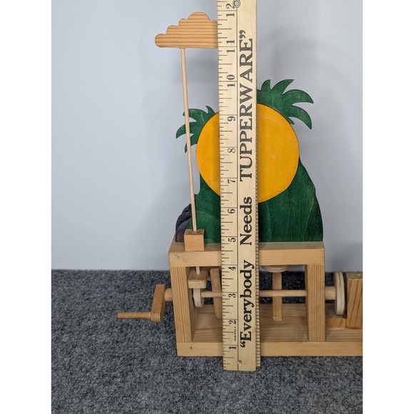 Vintage Wooden Automaton Hand Crank Wood Toy Decor Dolphin Sunset Palm Trees - Picture 12 of 14
